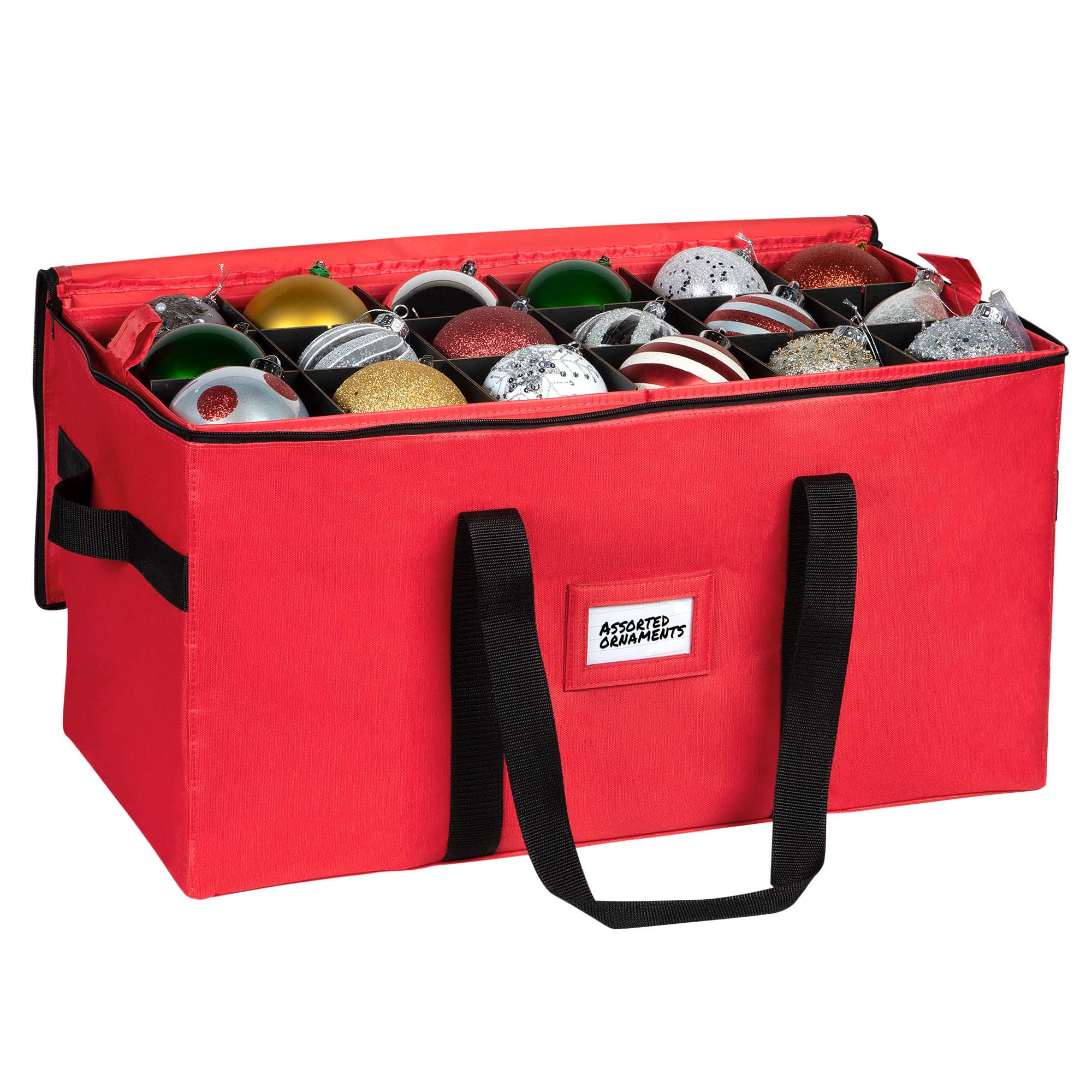 Christmas Ornament Storage Container,Box Stores Up to 128-3 inch ornaments, Adjustable Dividers, Large Organizer Bin to Protect and Store Holiday Décor - Black